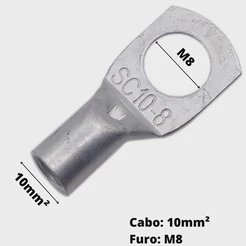 Kit 10 Pçs Terminal 10mm Olhal Compressão Cobre Estanhado M8