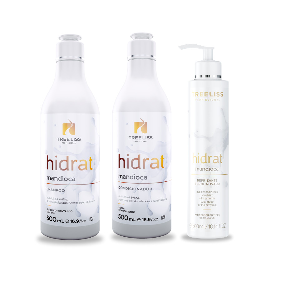 Kit Hidratação Shampoo, condicionador e defrizante Mandioca