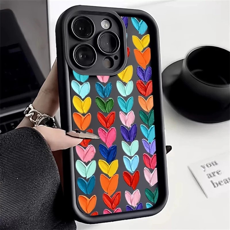 Caixa Telefônica Para Samsung Galaxy A05S A05S A54 A32 A14 A15 A55 A13 A34 A23 A33 A35 A53 A52 A52S A72 A73 Pintura A Óleo Gradiente Em Forma De Coração Capa De Silicone Macia À Prova De Choque