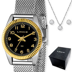KIT RELÓGIO LINCE FEMININO DOURADO E PRATA LRT4674L P2SX