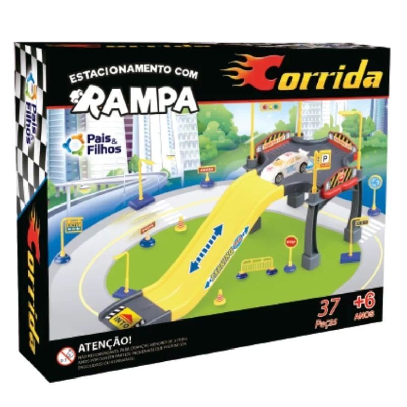 Kit Carrinho e Estacionamento com Rampa Corrida 37 Peças Pais e Filhos em Oferta na Shopee