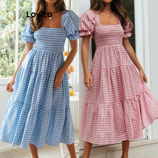 Lovito Vestido Casual Xadrez Com Bata Em Camadas Para Mulheres LNL40066