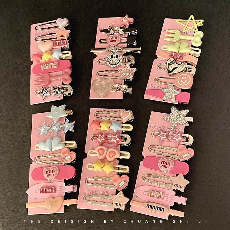 Conjunto de 5-7 peças prendetor de cabelo Cool Dopamine Girl Millennium Style Side Bangs Clip Duckbill Clip Cabeleireiro