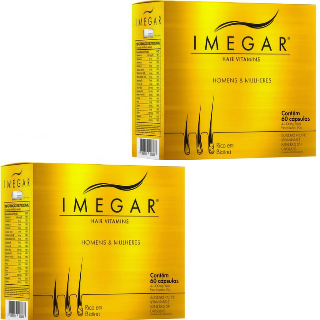 Kit 2 Caixas Imegar Hair Vitamins Para Homens e Mulheres - Tratamento Capilar Completo com 60 Cápsulas (Total 120 Cápsulas)