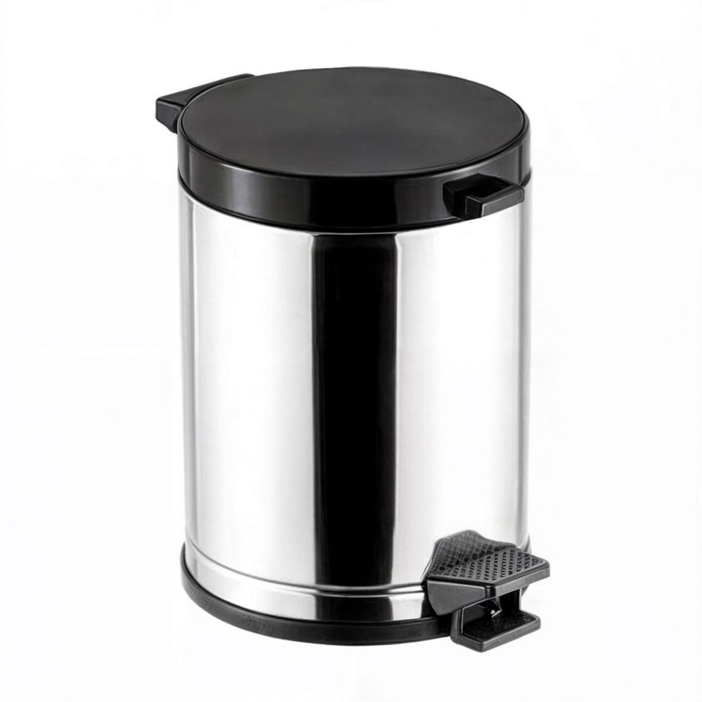 Lixeira Inox P/ Banheiro e Cozinha C/ Pedal e Recepiente em Plástico Tampa de Plástico Preta 4,5L Viel