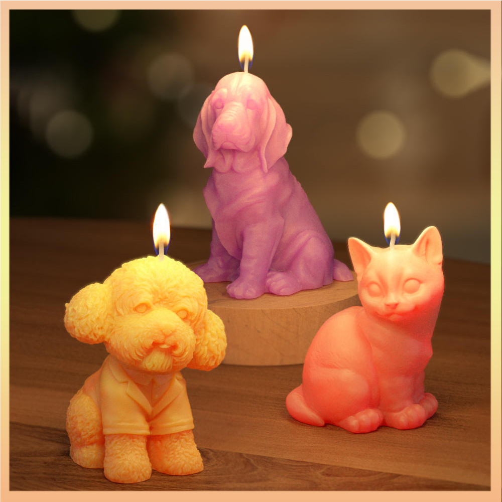 3D Cães Gatos Molde De Silicone Bonito Filhote De Cachorro Perfumado Vela Gesso Resina Moldes De Cimento Artesanato Orna