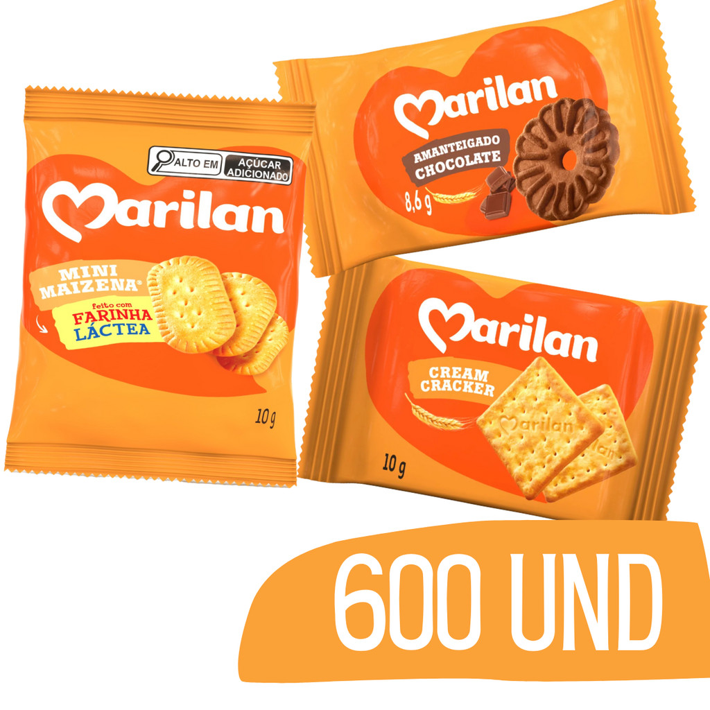 Biscoito Mini Maizena Chocolate e Cracker Marilan 10g - 600 Unid