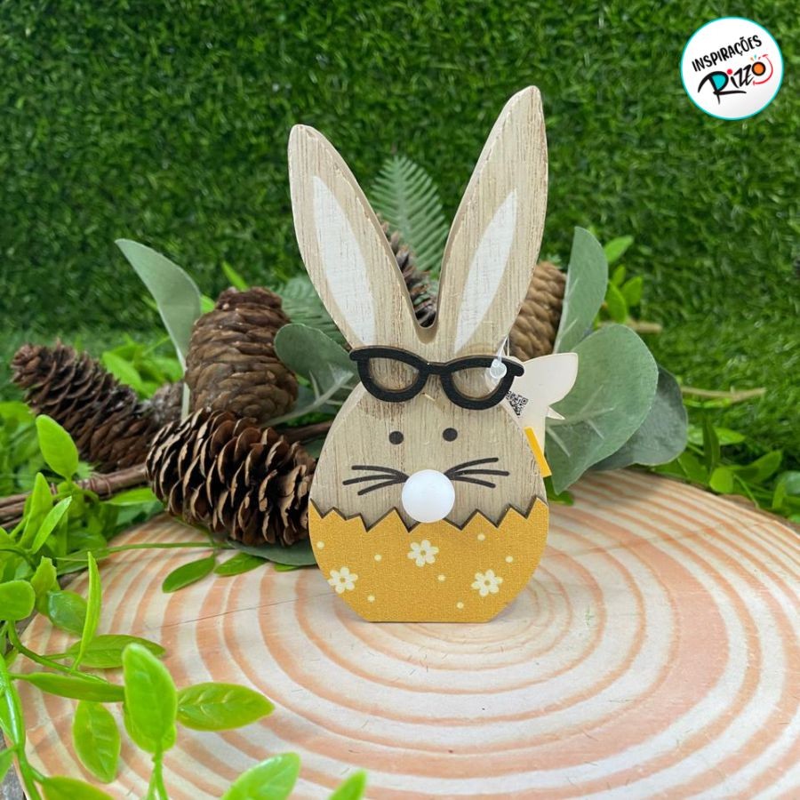 Enfeite Decorativo de Páscoa com Luz - Coelho com Óculos Amarelo - 13cm - 1 unidade - Rizzo em Oferta na Shopee