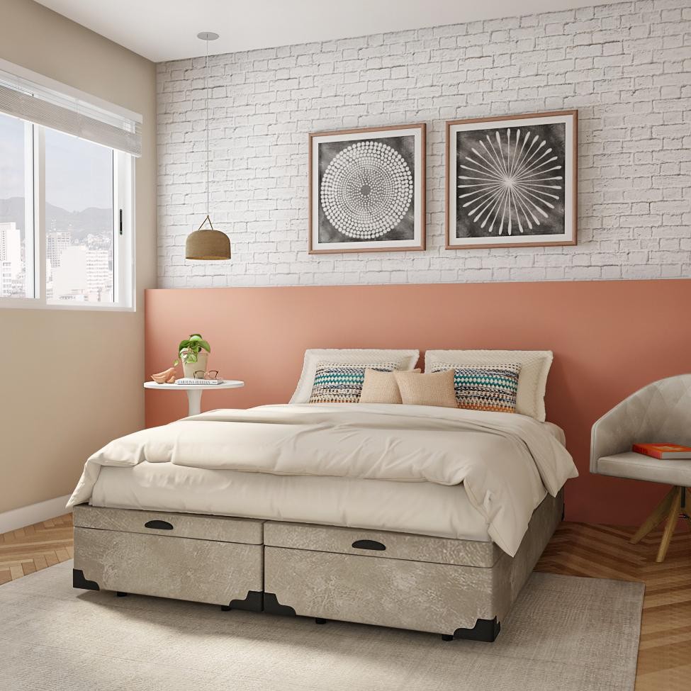 Base para Cama Box Queen Mack com Baú Suede (45x158x198) Bege - Home & Living