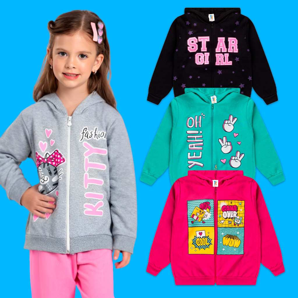 JAQUETA COM CAPUZ E ZIPER INFANTIL MENINA MOLETOM PELUCIADO CASACO INVERNO LANÇAMENTO em Oferta na Shopee