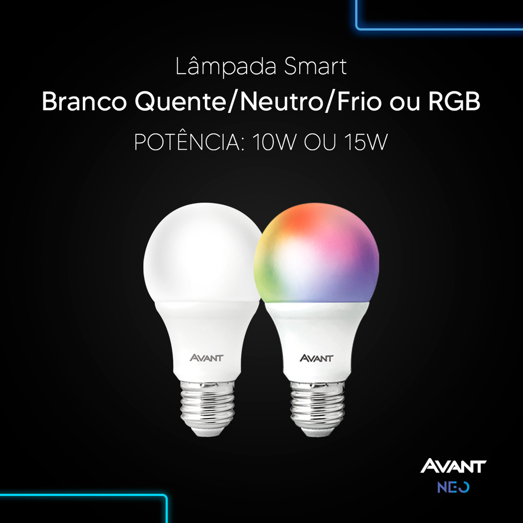 Lampada Led Pera Smart Inteligente 10w ou 15W 2700K/6500K ou RGB Colorido E27 110v/220v Cod: 290018079-123 Avant Neo - Home & Living