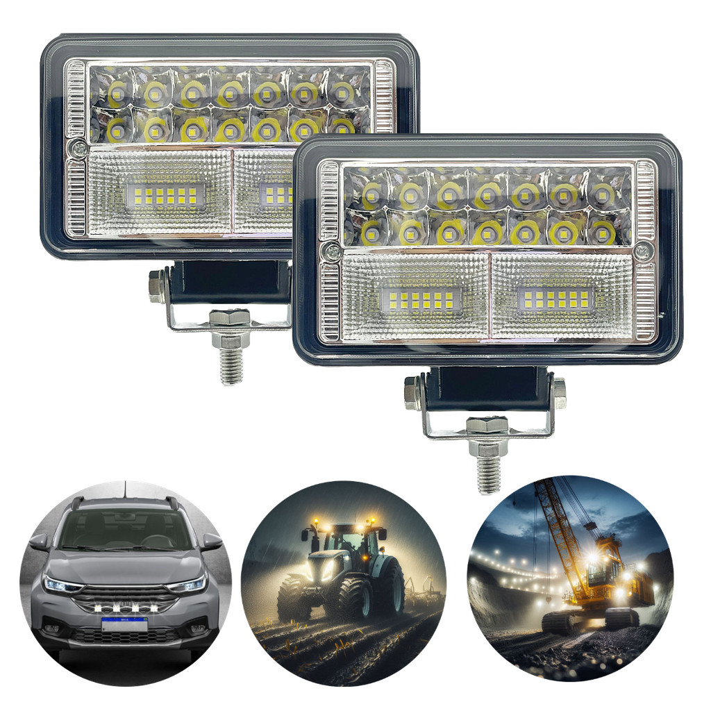 Par Farol Led Trabalho Off Road Retangular Universal 76w Super Potente Para Carro Camionete Caminhão Jeep 4X4
