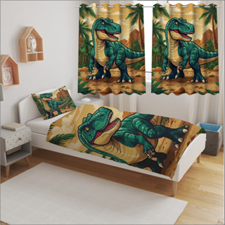 Jogo de Lençol Solteiro e Cortina Dino Dinossauro Decoração para Quarto Infantil em Oferta na Shopee