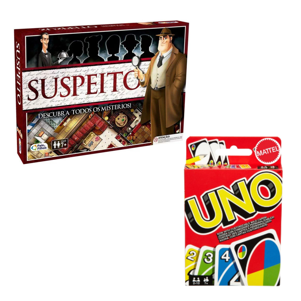Kit Uno Jogo De Cartas Baralho + Jogo De Tabuleiro Suspeito