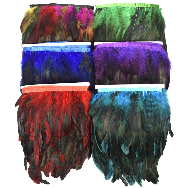2 Metros Colorido Galo Pena Guarnições Franja Natural Faisão Penas De Frango Decoração Para Bordado Artesanato Plumas Ro
