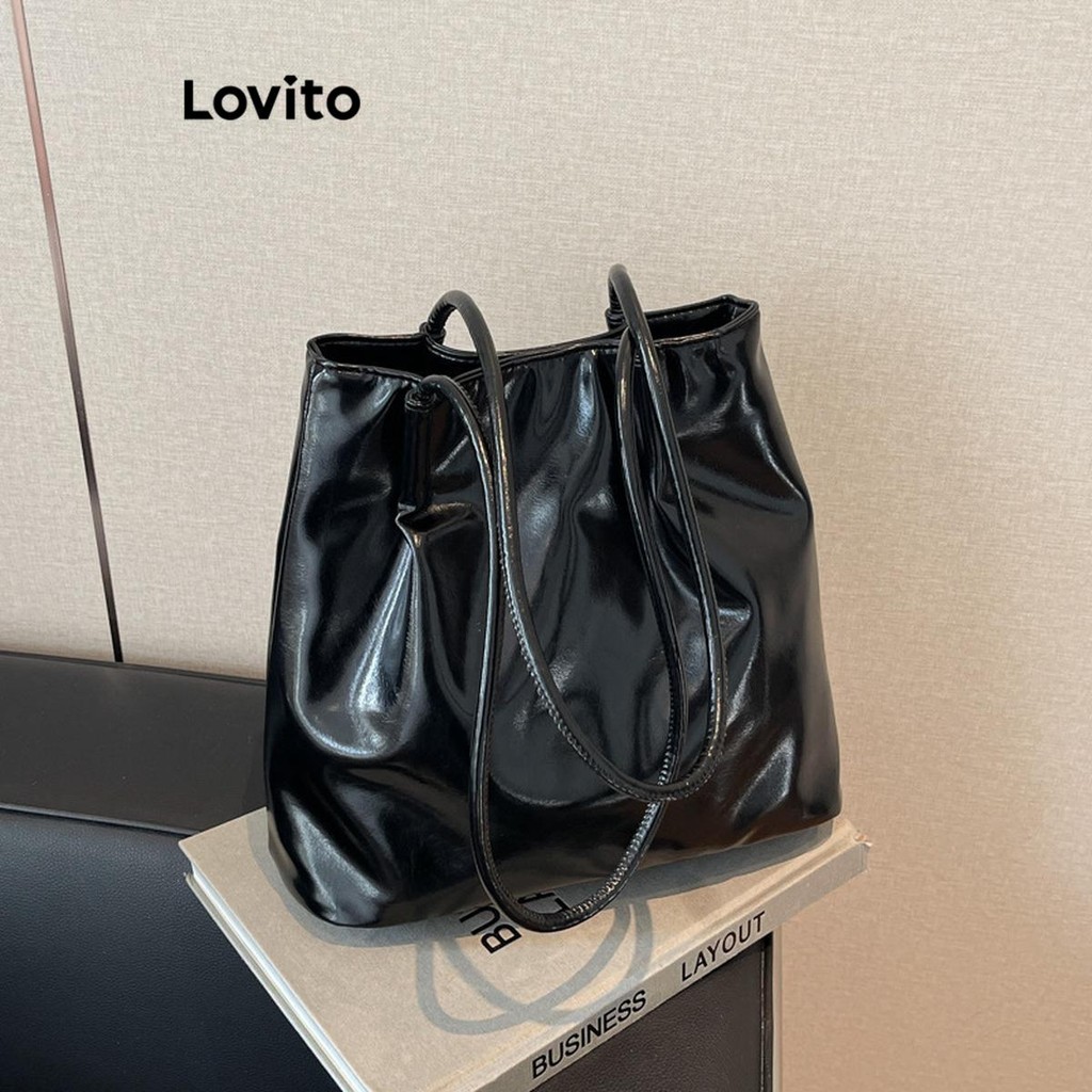Lovito Bolsa Casual lisa de couro brilhante de grande capacidade Bolsa para mulheres LFA65018 - Women Bags