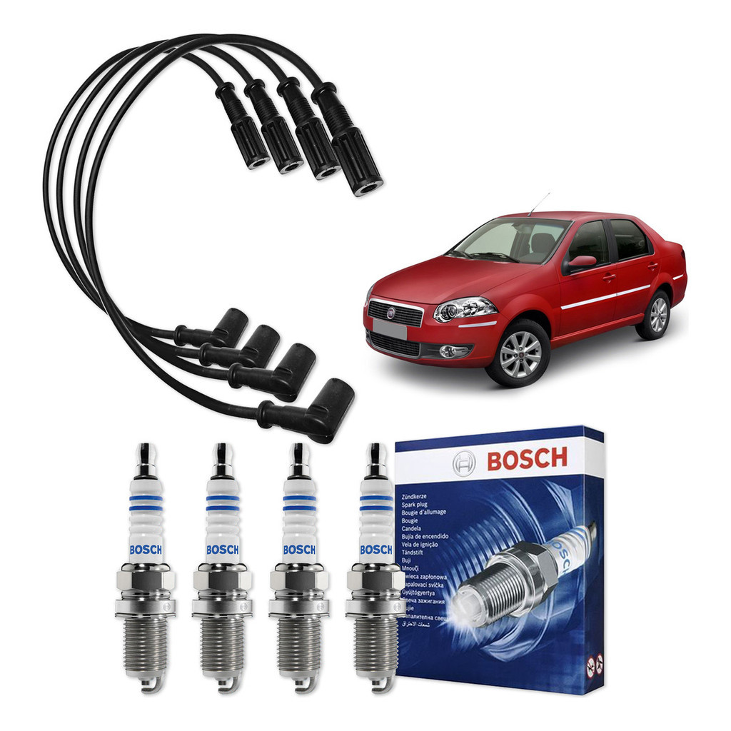 Kit Cabo E Vela de Ignição Original Bosch Fiat Siena 1.4 MPI 8V Tetrafuel 2006 A 2012