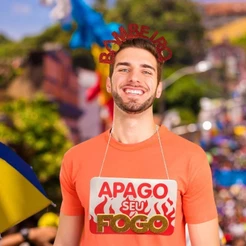 Plaquinha e Tiara de Carnaval Masculina Bombeiro Apago seu Fogo