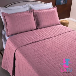 Colcha Cobre leito 400 Fios Percal Dupla Face Com Porta Travesseiros 3 Peças Casal Matelado Bordado