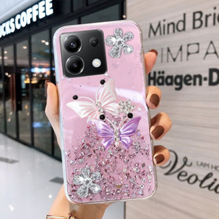 Em Estoque Caixa Telefônica Redmi Nota13 Pro + Plus 13C POCO X6 M6 C65 4G 5G Nota 13 13Pro Linda Borboleta Voadora Decorada Glitter Sequins Brilhantes TPU De Proteção Do Telefone De Mão