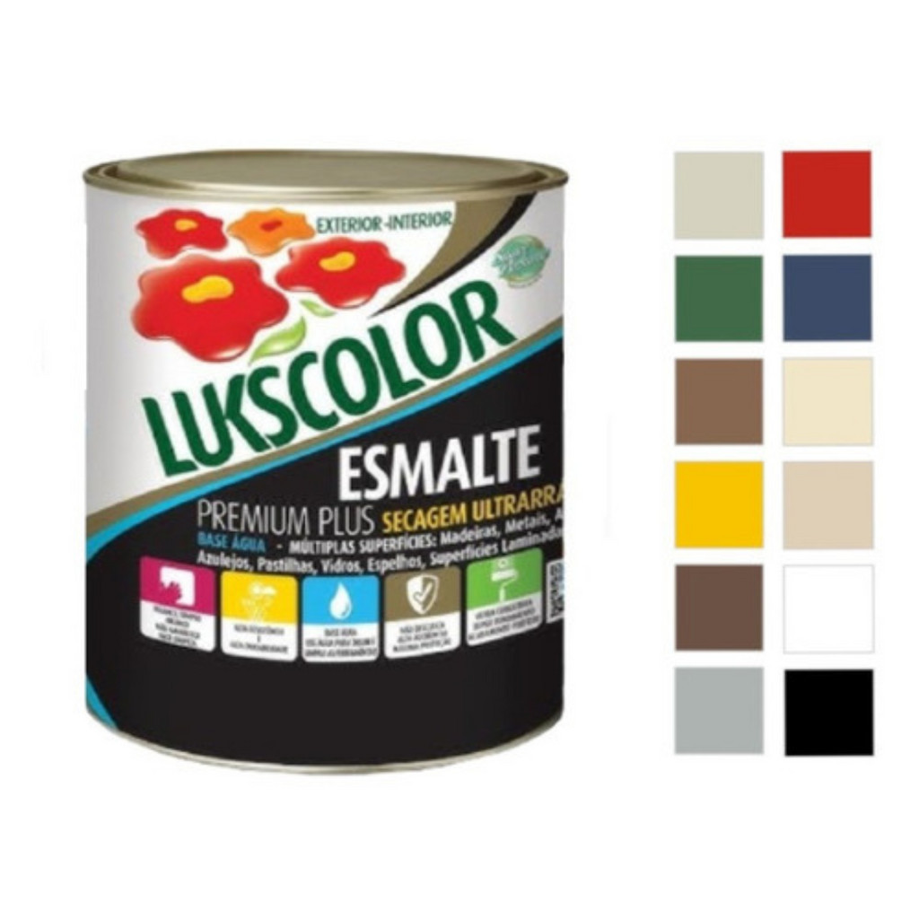 Tinta Esmalte Sintético Brilhante Base Água 900ml Lukscolor - Cores