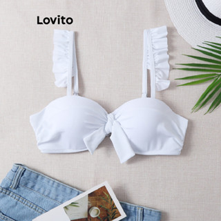 Lovito Top De Biquíni Sexy Com Babados Simples E Torcido Para Mulheres LNL41020