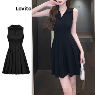 Lovito Vestido Elegante Liso Plissado Para Mulheres L77ED299