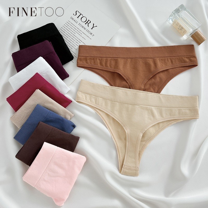 Finetooo Fio Dental Feminino De Algodão De Cintura Média Lingerie De Cor Sólida Macio em Oferta na Shopee