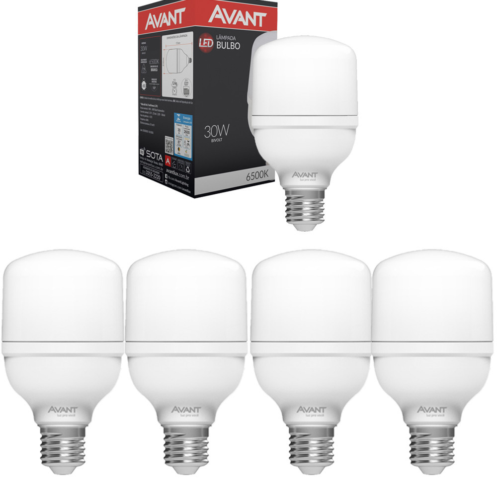 5 Lâmpadas Led Bulbo HP 30w Luz Branca 6500k Bivolt Avant em Oferta na Shopee