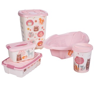 Kit Enxoval Bebê Banheira Cesto Caixas Lixeira Rosa Plasútil em Oferta na Shopee