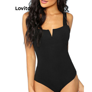 Lovito Casual Body Feminino Liso Básico com Fecho Traseiro LNE31067 (Preto)