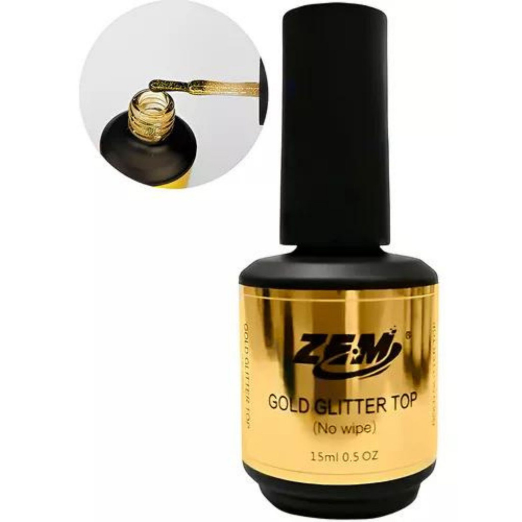 Top Coat Com Glitter Para Unhas 15ML - ZEM - GOLD GLITTER TOP