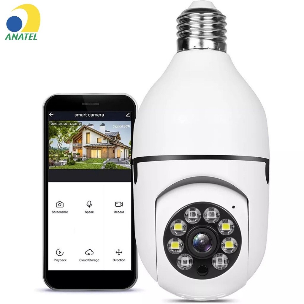 Câmera Wifi IP Giratória 360 Com Encaixe Lampada Bocal Rosca Yoosee Ptz Full HD Visão Noturna
