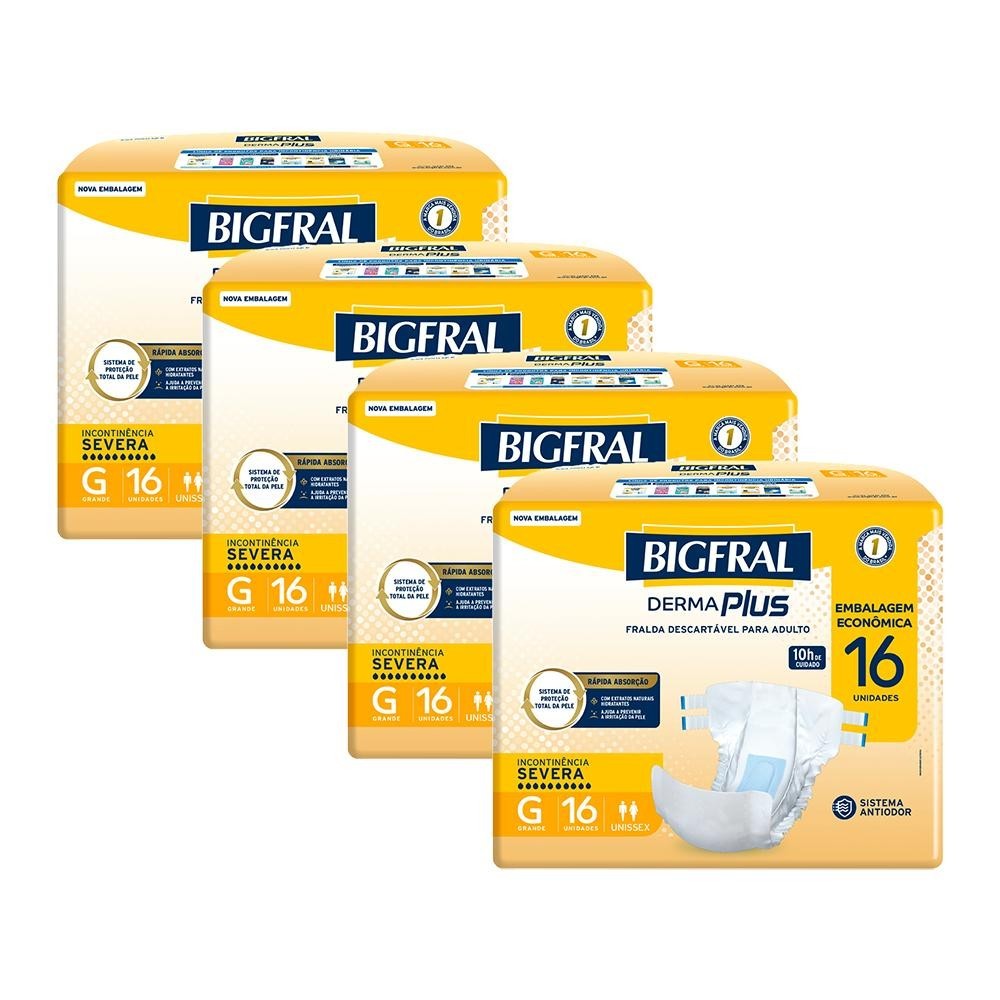 Kit 4 Fraldas Geriátricas Bigfral Derma Plus G com 16un cada em Oferta na Shopee