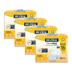 Kit 4 Fraldas Geriátricas Bigfral Derma Plus G com 16un cada