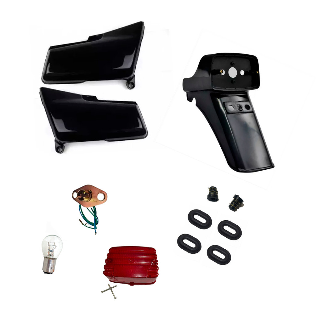 Kit Carenagem Cg 125 83 até 89 Preto tampa lateral + paralama traseiro + lente lanterna
