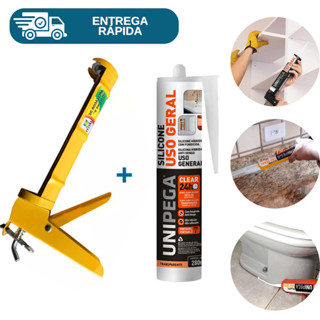 Kit Silicone Hibrido Uso Geral + Pistola Aplicador De Silicone Selante Cola Vedação Vidro Janela Azulejo Pia Box em Oferta na Shopee