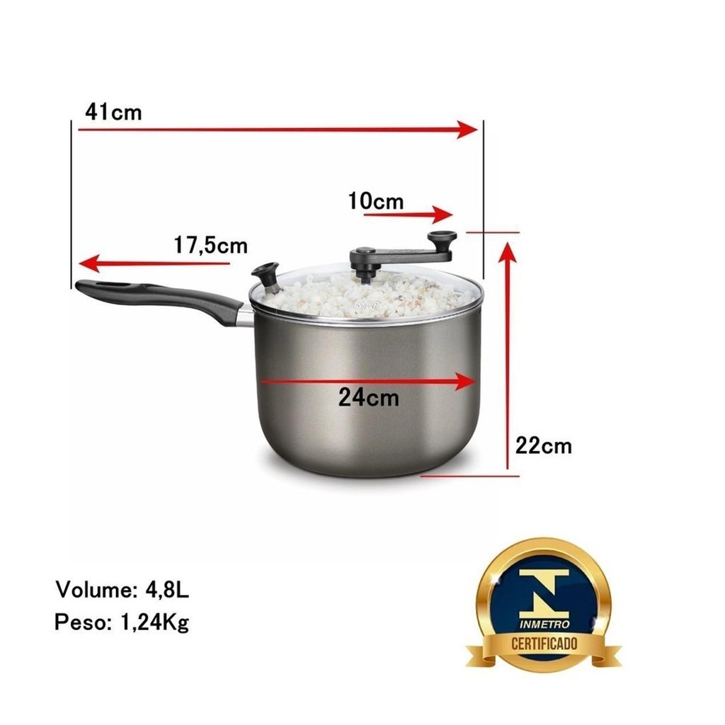 Pipoqueira Mta Antiaderente 4,8L Tampa Vidro  na cor Grafite