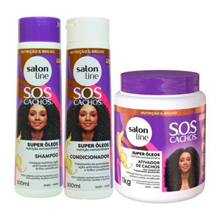 Kit Shampoo Condicionador Ativador Cachos SOS Salon Line