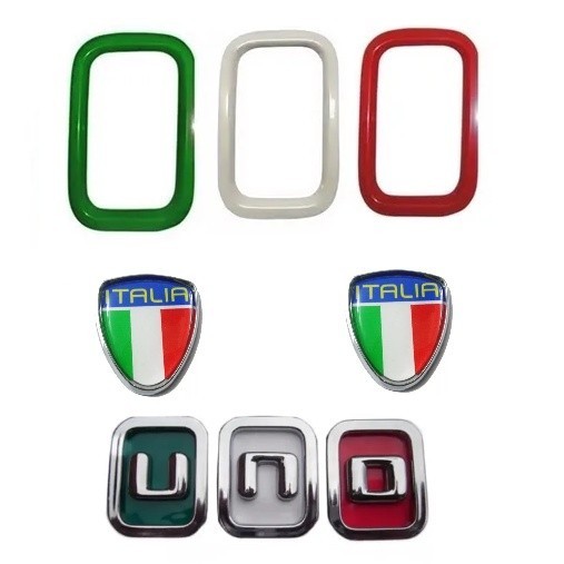 Kit Emblemas Uno Italia + 2 Escudos Lateral + Aplique Moldura Parachoque 2011/...