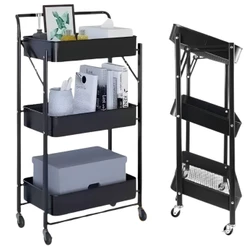 Organizador Com Rodas Dobravel 3 Prateleiras Preto De Metal Para Manicure Quarto Cozinha Escritorio