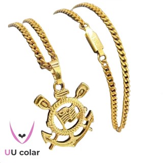 Colar Unissex: Pingente do Corinthians Timão em Aço Inoxidável Banhado a Ouro 18K - 60cm de Elegância Esportiva