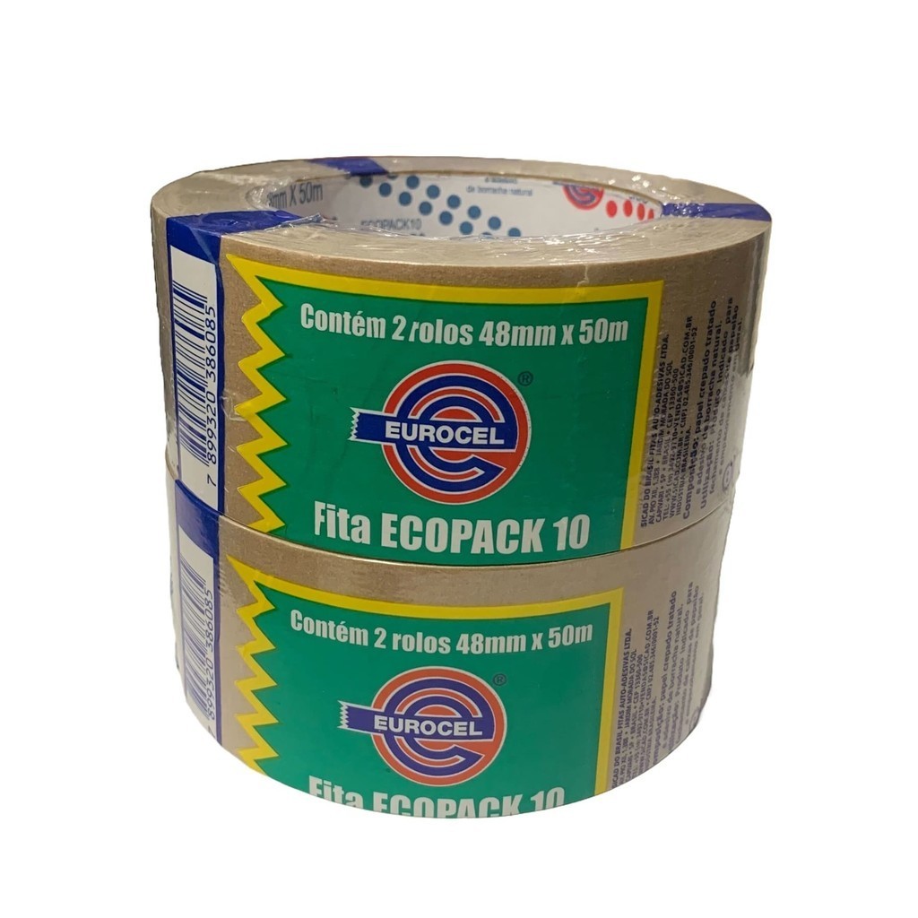 Fita Adesiva Larga Papel Kraft 48x50 Ecopack 10 Eurocel Kit 2 Rolos