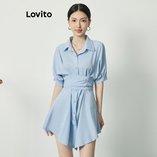 Lovito Casual Vestido com Cruzamento Simples para Mulheres L77ED127