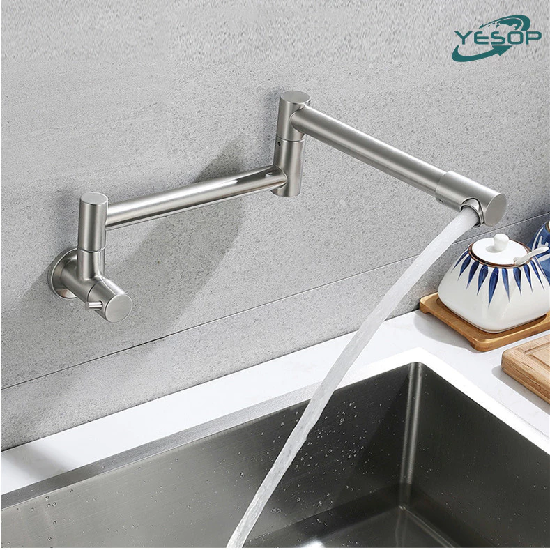 Torneira de Cozinha de Parede Articulável 40cm em Inox Escovado Prata — foto 2