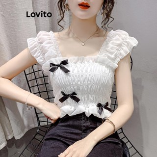 Lovito Regata feminina casual com laço liso e franzido LNA53062