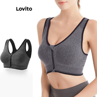Lovito Sutiã Esportivo Esportivo Com Zíper Liso Para Mulheres LNL48117