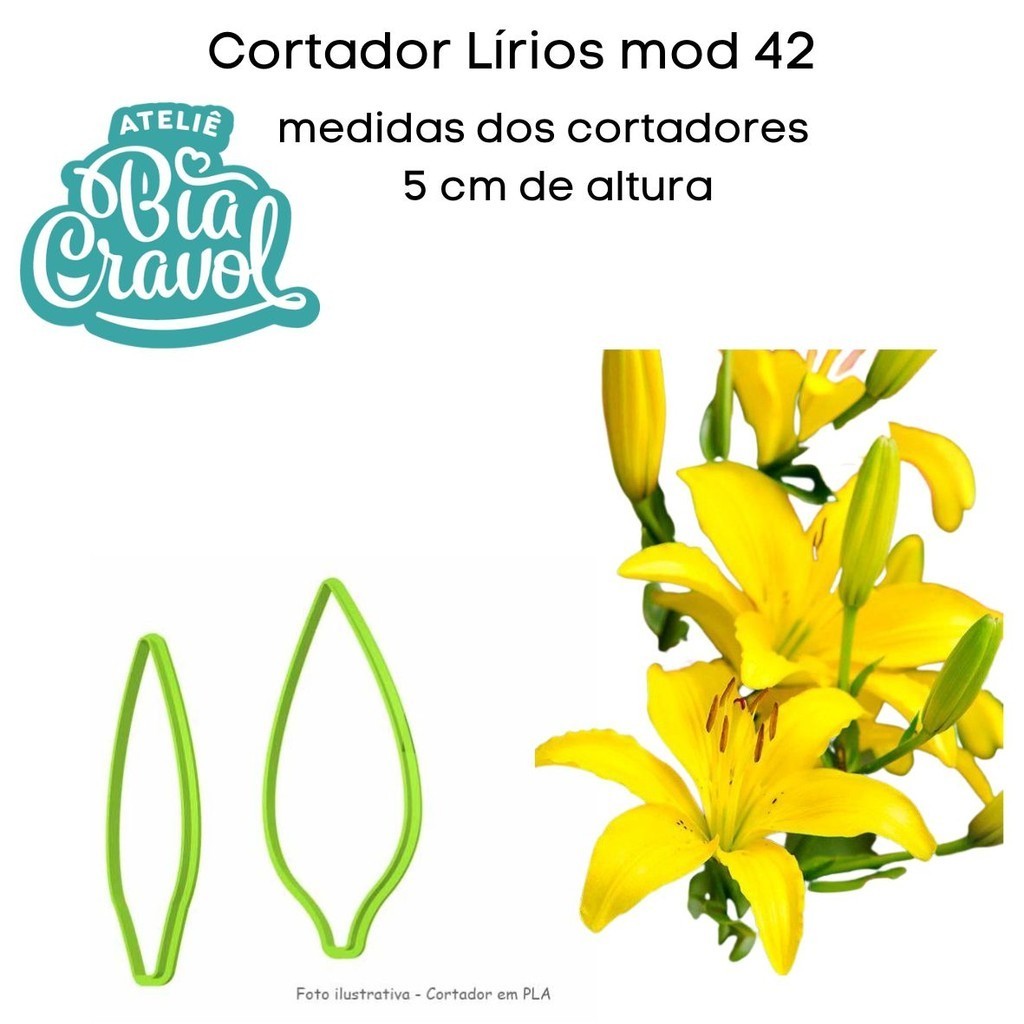 Cortador de Porcelana Fria - Flores mod 42 - Lirios - 5,0cm - Ateliê Bia Cravol