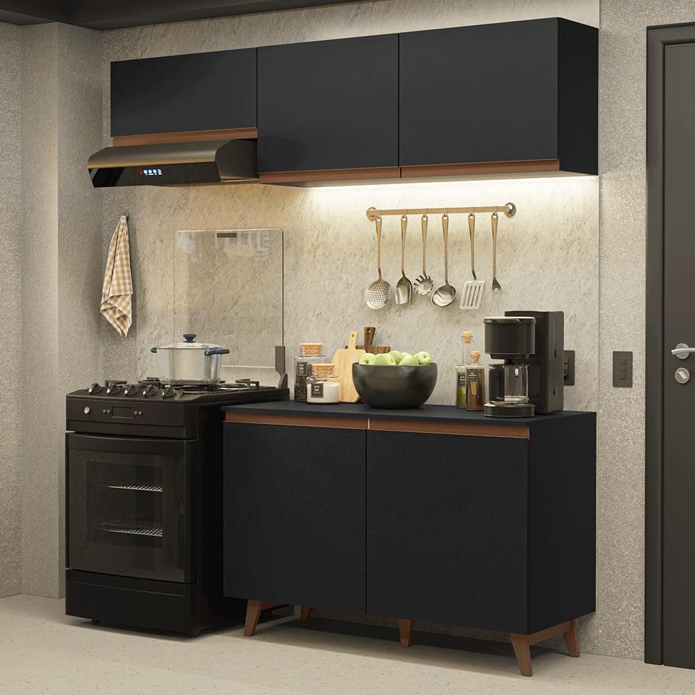 Armário de Cozinha Compacta 190cm Preto Reims Madesa 08 em Oferta na Shopee