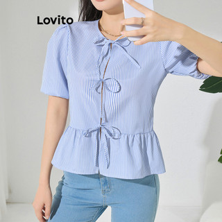 Lovito Blusa casual listrada com estampa para mulheres L116LD088 em Oferta na Shopee